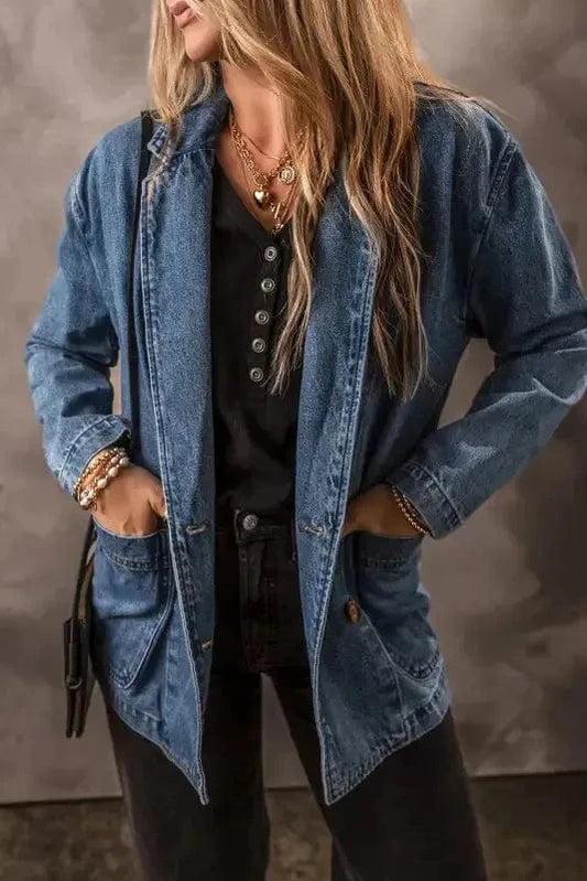Denim Jackets Sail Blue / S / 75%Cotton+25%Polyester Urban Edge Lapel Denim Jacket