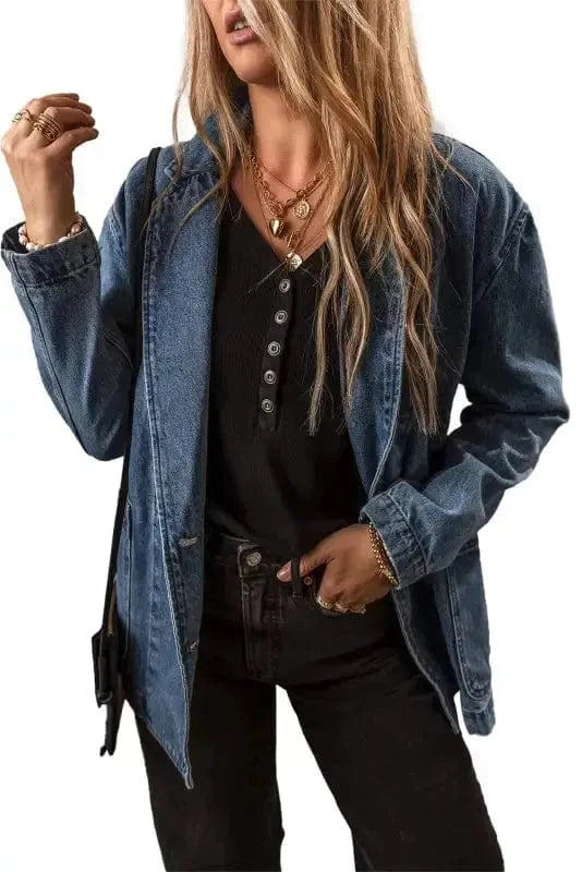 Denim Jackets Urban Edge Lapel Denim Jacket