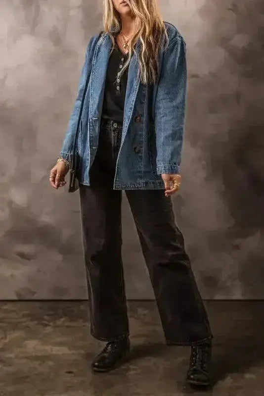 Denim Jackets Urban Edge Lapel Denim Jacket