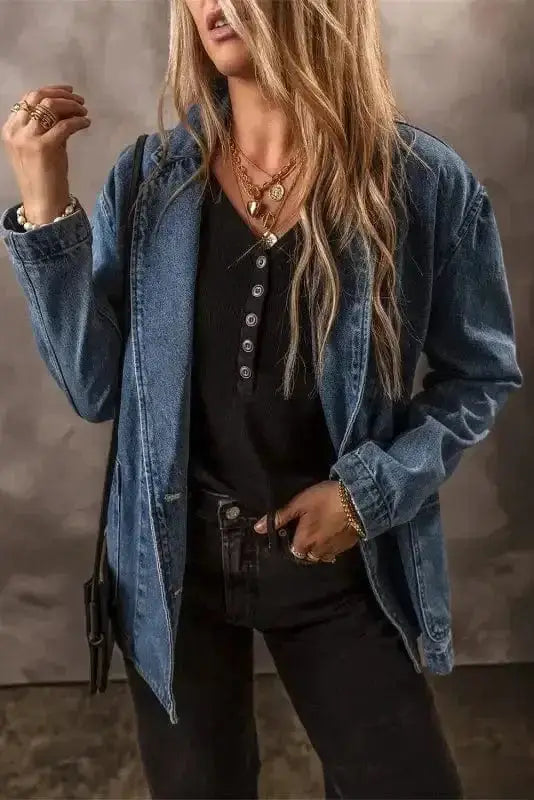 Denim Jackets Urban Edge Lapel Denim Jacket