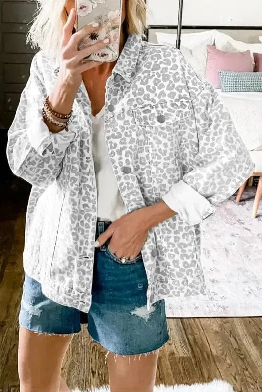 Denim Jackets White / S / 60%Cotton+40%Polyester Leopard Fashionista Denim Jacket