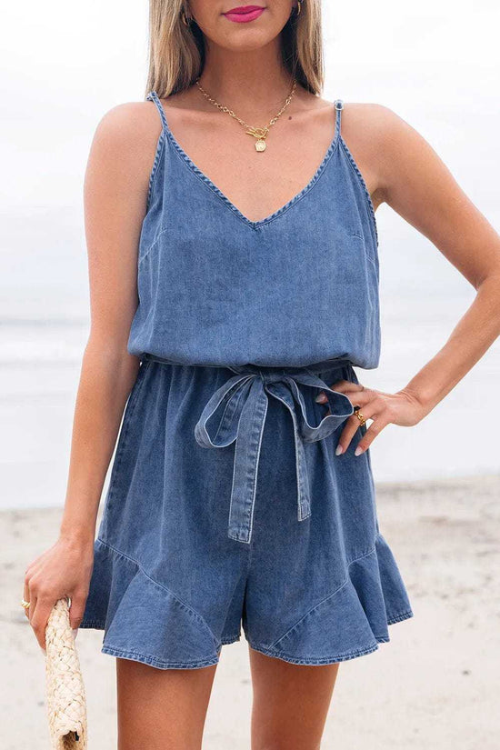 Denim Rompers Ashleigh Strappy Chambray Romper - Denim Jumpsuit for Women | Summer Casual Playsuit
