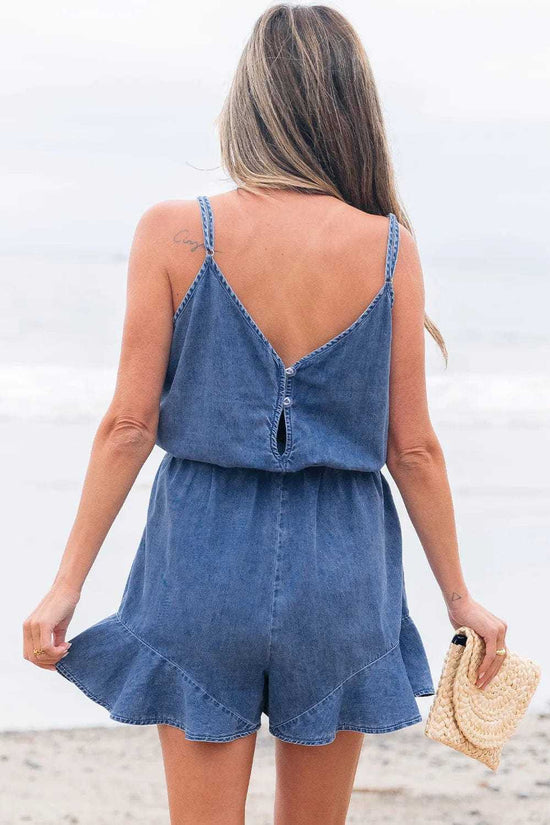 Denim Rompers Ashleigh Strappy Chambray Romper - Denim Jumpsuit for Women | Summer Casual Playsuit