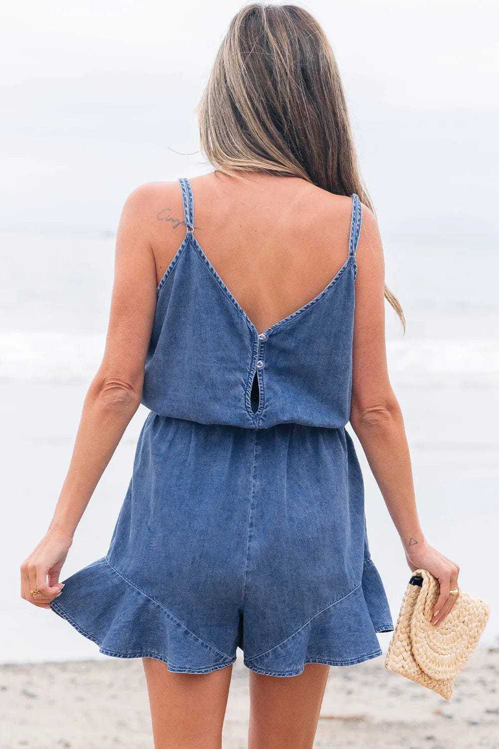 Denim Rompers Ashleigh Strappy Chambray Romper - Denim Jumpsuit for Women | Summer Casual Playsuit