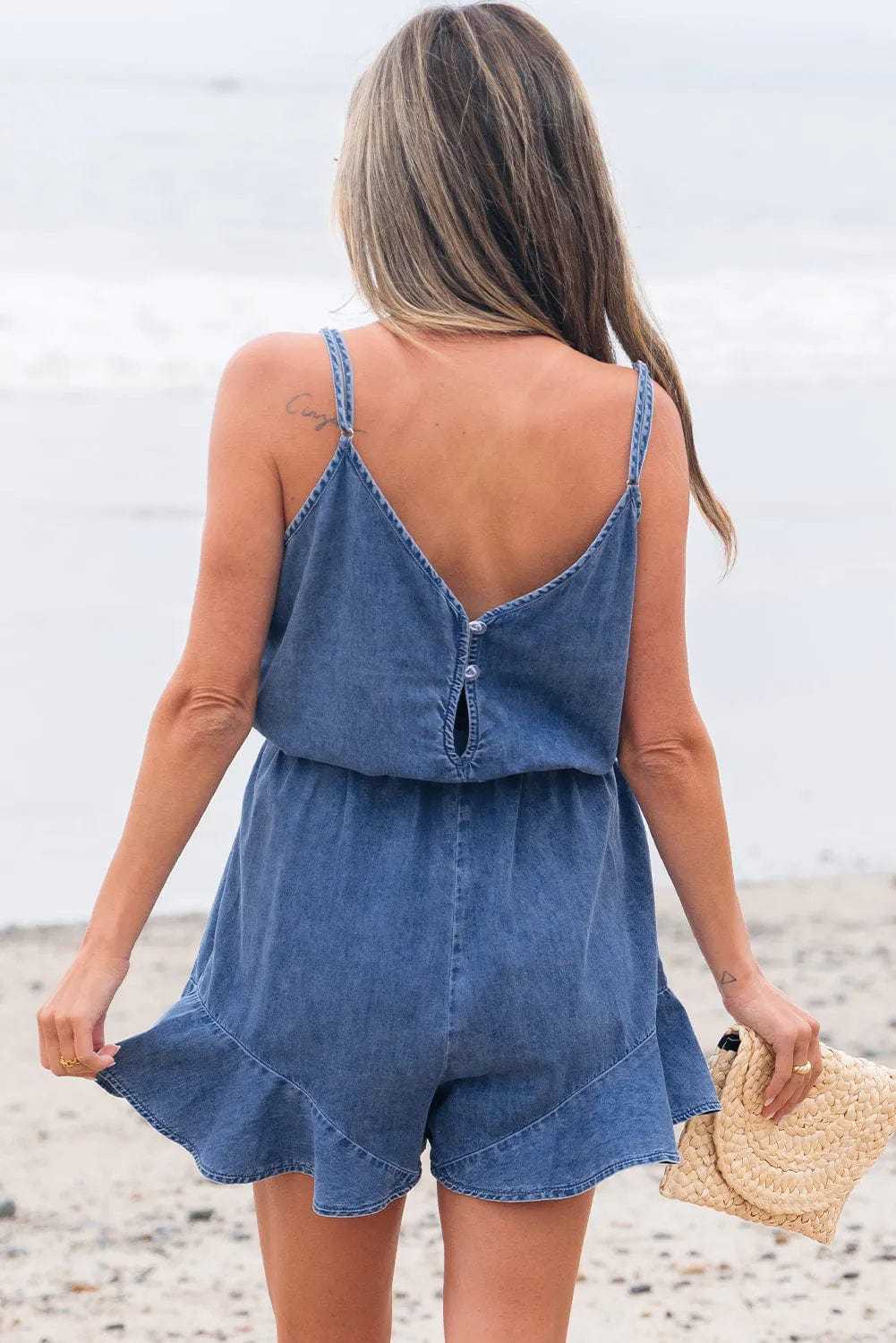 Denim Rompers Ashleigh Strappy Chambray Romper - Denim Jumpsuit for Women | Summer Casual Playsuit