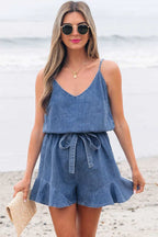 Denim Rompers Ashleigh Strappy Chambray Romper - Denim Jumpsuit for Women | Summer Casual Playsuit
