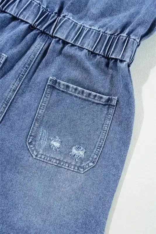 Denim Rompers Short Sleeve Denim Romper