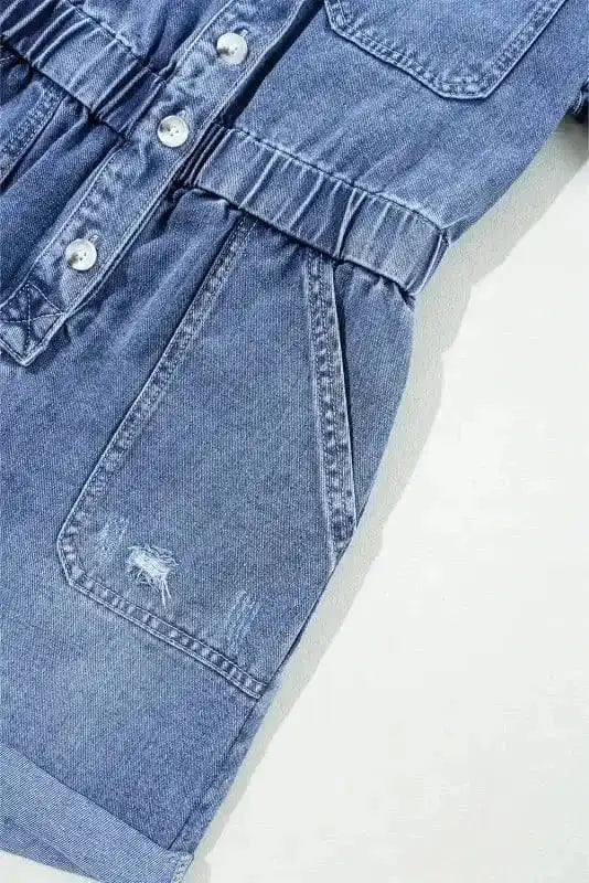 Denim Rompers Short Sleeve Denim Romper