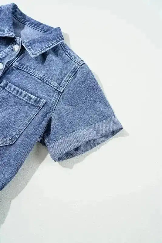 Denim Rompers Short Sleeve Denim Romper