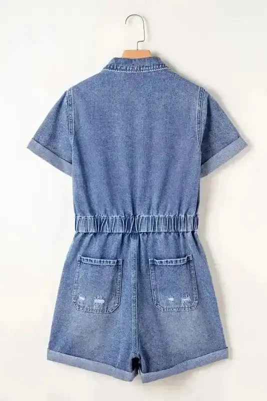 Denim Rompers Short Sleeve Denim Romper