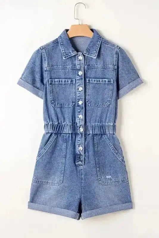 Denim Rompers Short Sleeve Denim Romper