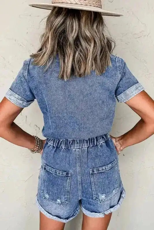 Denim Rompers Short Sleeve Denim Romper