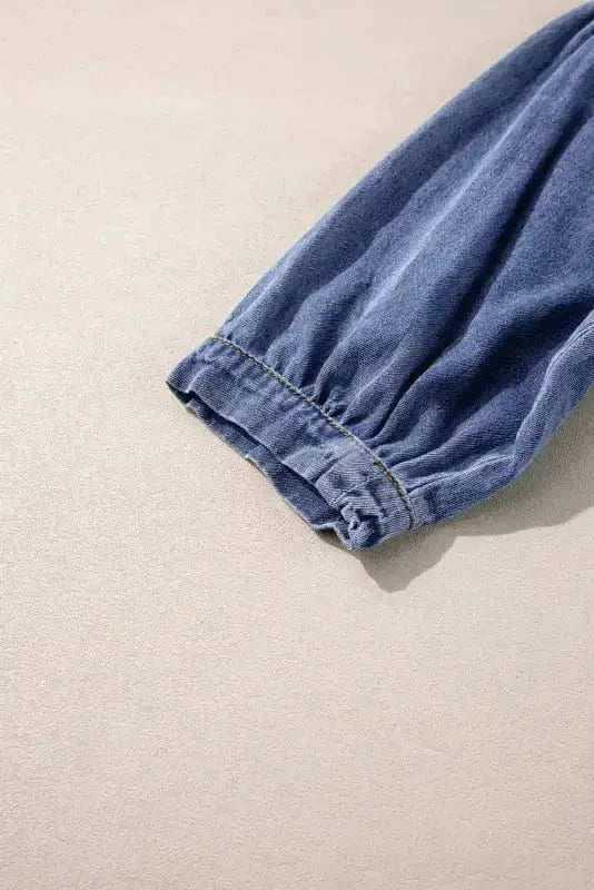 Denim Shirts Pocket Play Denim Blouse