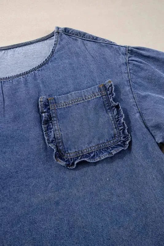 Denim Shirts Pocket Play Denim Blouse