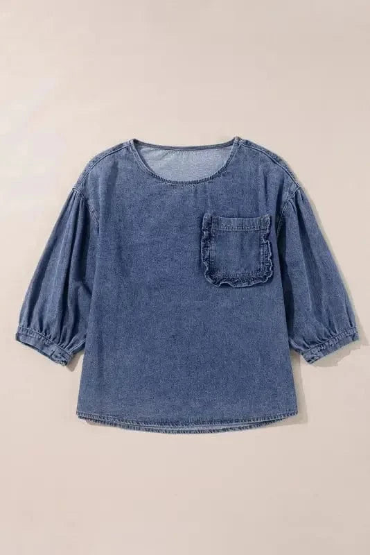 Denim Shirts Pocket Play Denim Blouse