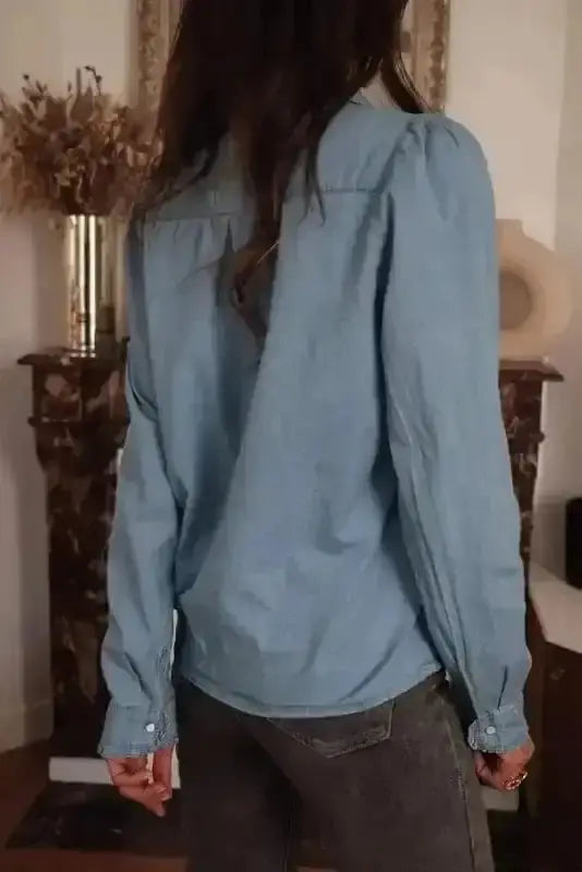 Dusk blue chambray denim shirt back view — Fashionfitz UK