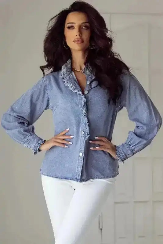 Denim Shirts Urban Ruffle Denim Shirt