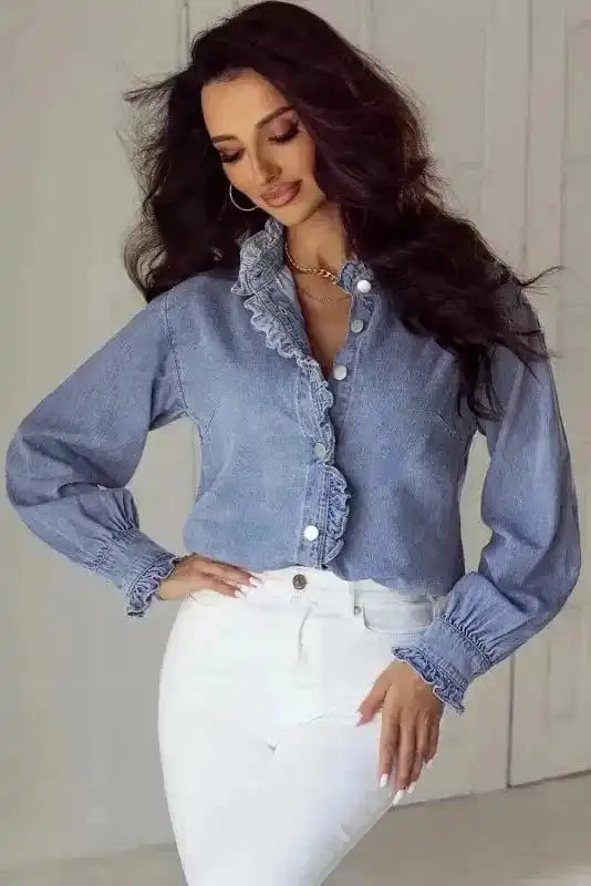 Denim Shirts Urban Ruffle Denim Shirt