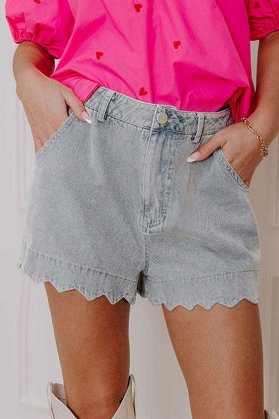 Denim Shorts Dusk Blue / 4 / 72%Cotton+26%Polyester+2%Elastane Scalloped Hemline Denim Shorts