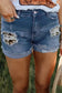 Denim Shorts Leopard Patchwork Denim Shorts – Rolled Hem