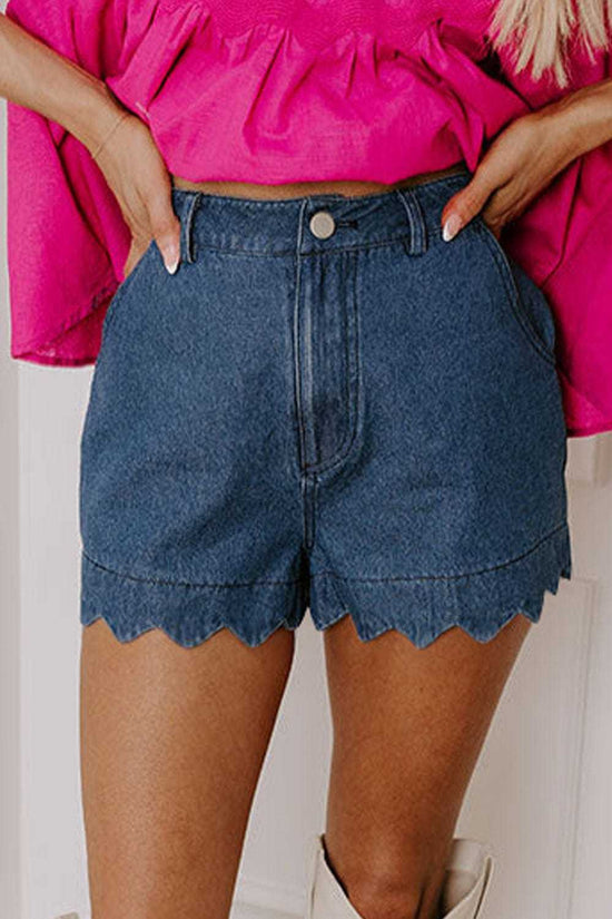 Denim Shorts Sail Blue / 4 / 72%Cotton+26%Polyester+2%Elastane Scalloped Hemline Denim Shorts