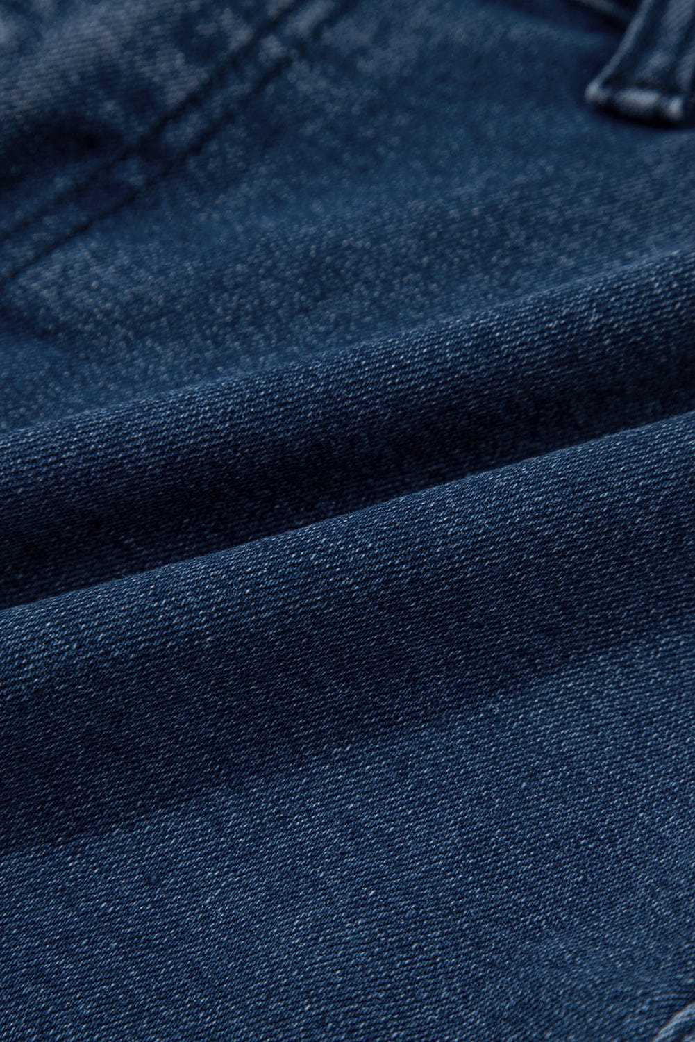 Denim Shorts Scalloped Hemline Denim Shorts