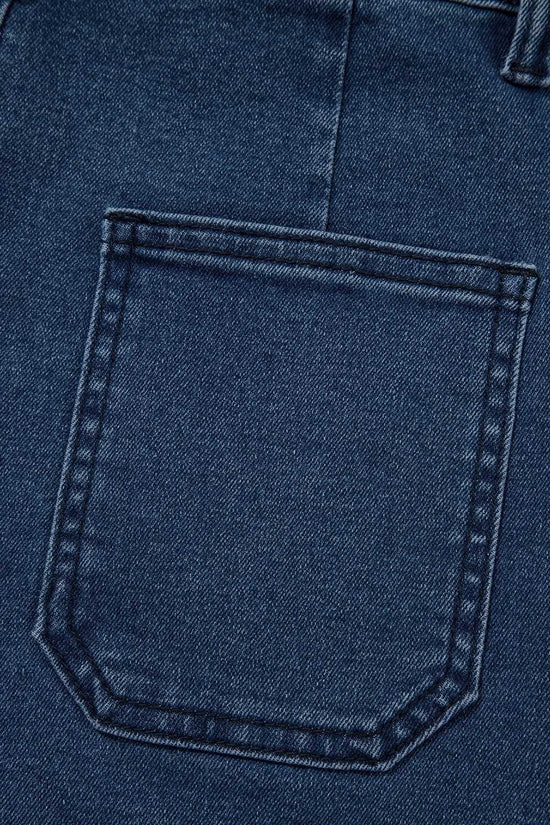 Denim Shorts Scalloped Hemline Denim Shorts