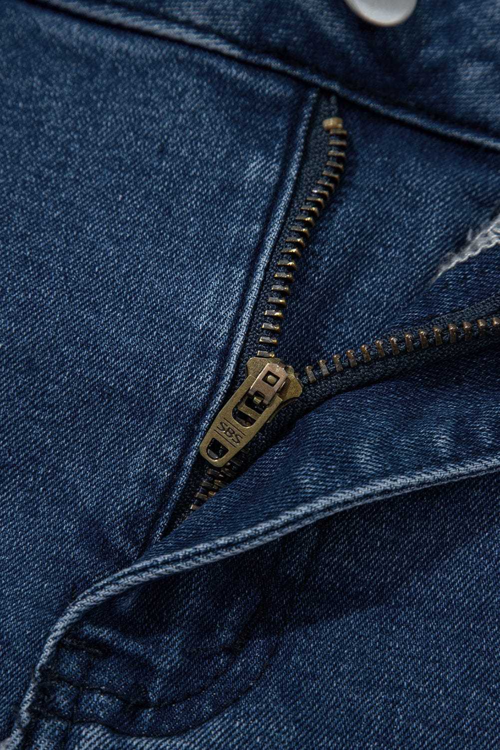 Denim Shorts Scalloped Hemline Denim Shorts