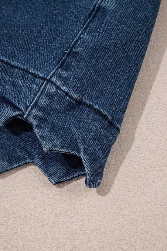 Denim Shorts Scalloped Hemline Denim Shorts