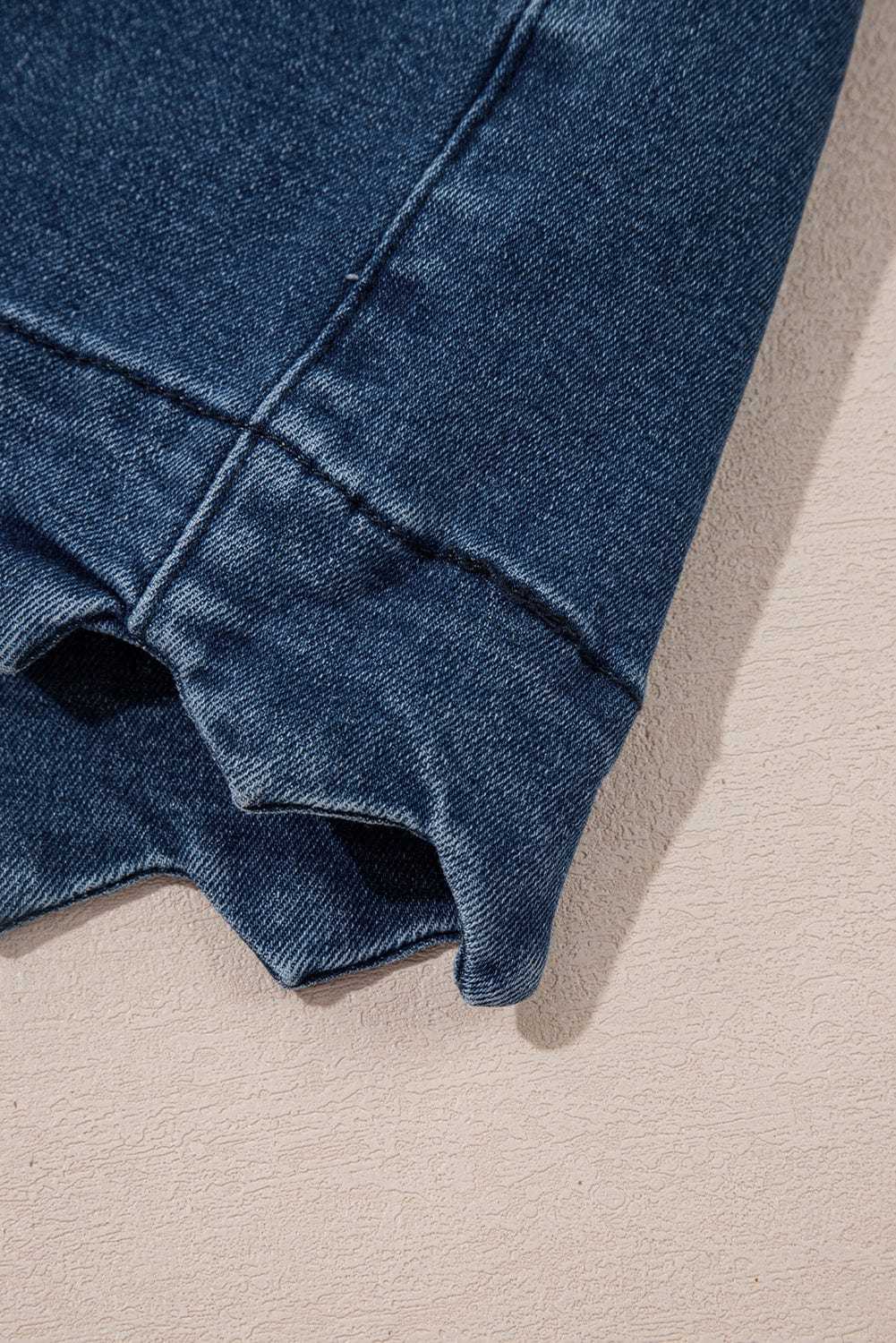 Denim Shorts Scalloped Hemline Denim Shorts