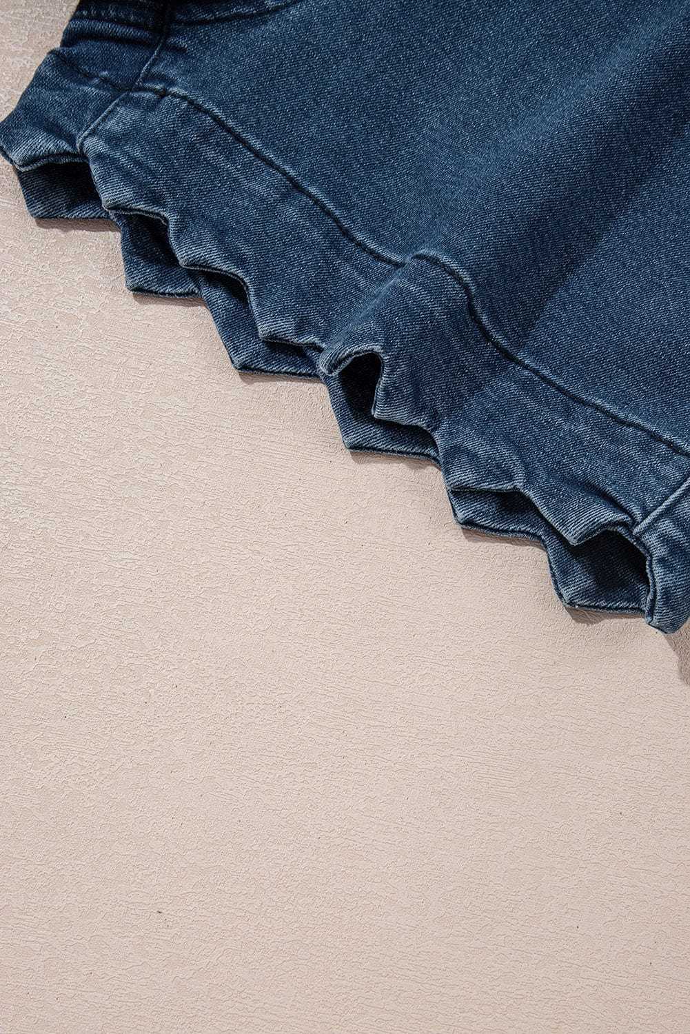 Denim Shorts Scalloped Hemline Denim Shorts