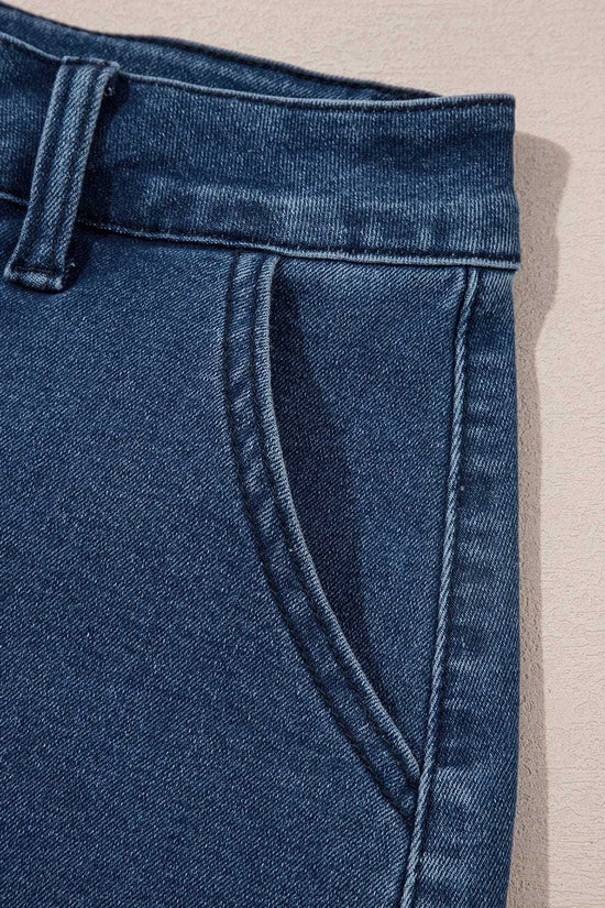 Denim Shorts Scalloped Hemline Denim Shorts