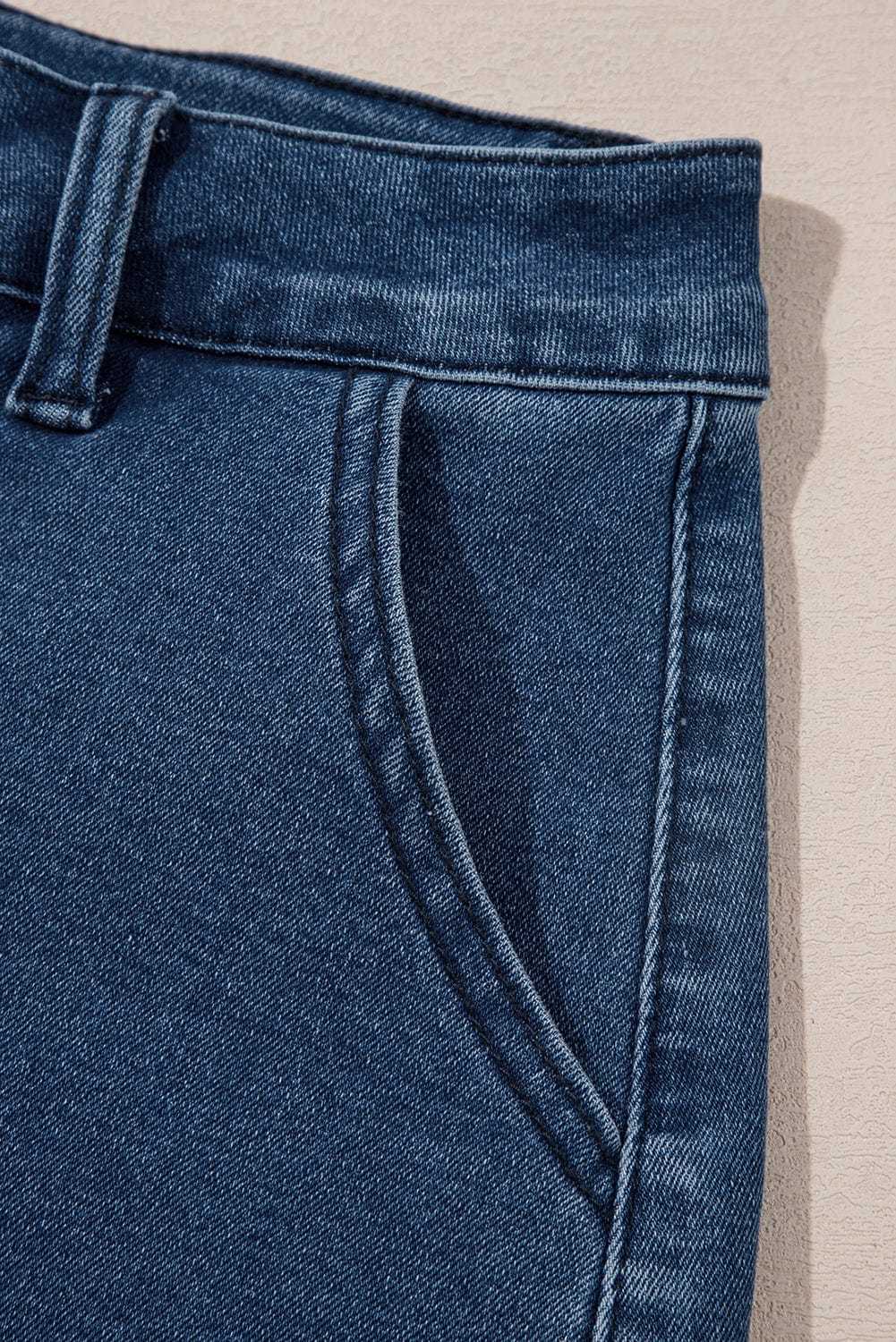 Denim Shorts Scalloped Hemline Denim Shorts