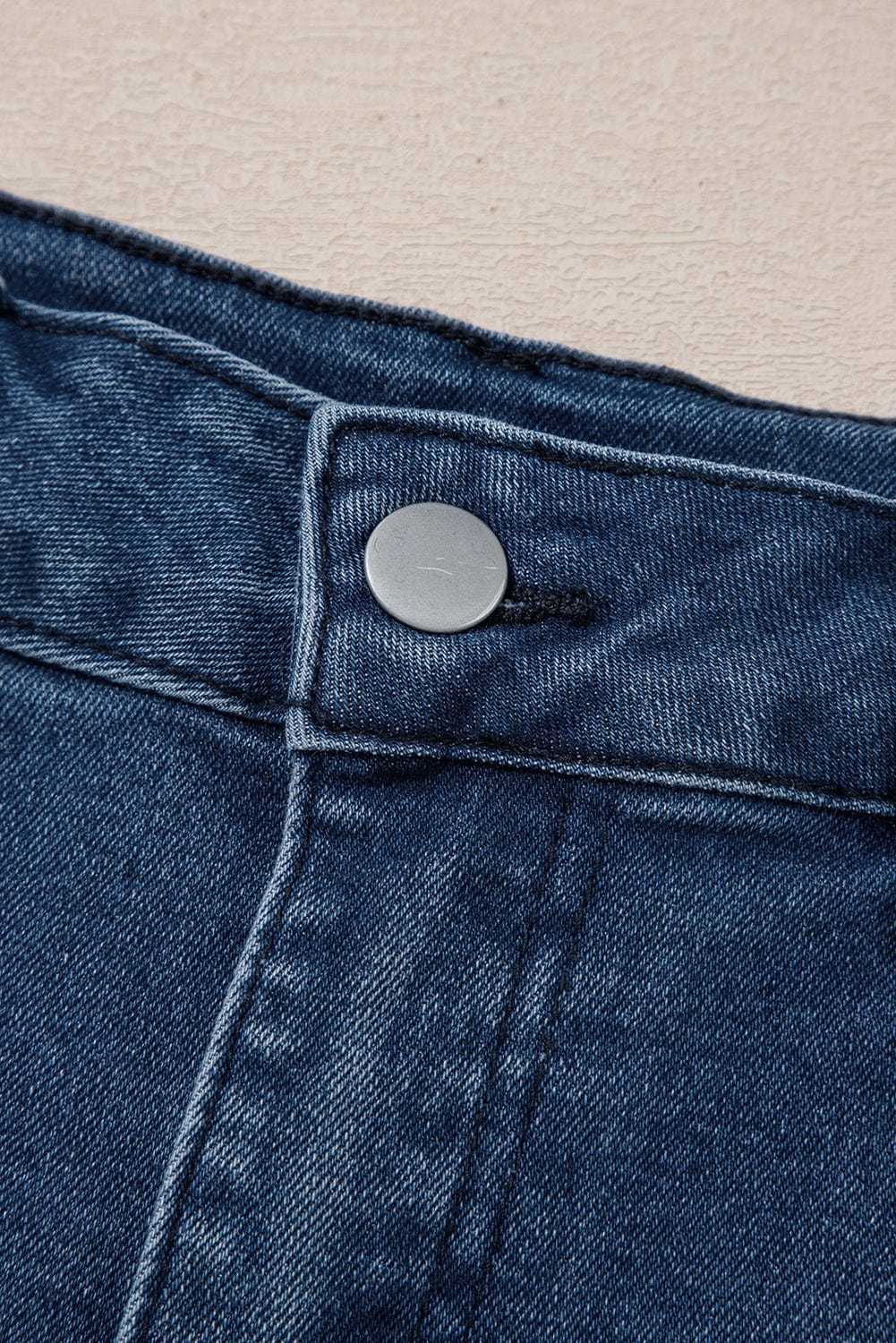 Denim Shorts Scalloped Hemline Denim Shorts