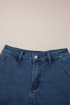 Denim Shorts Scalloped Hemline Denim Shorts