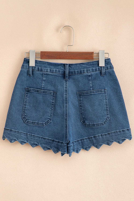 Denim Shorts Scalloped Hemline Denim Shorts
