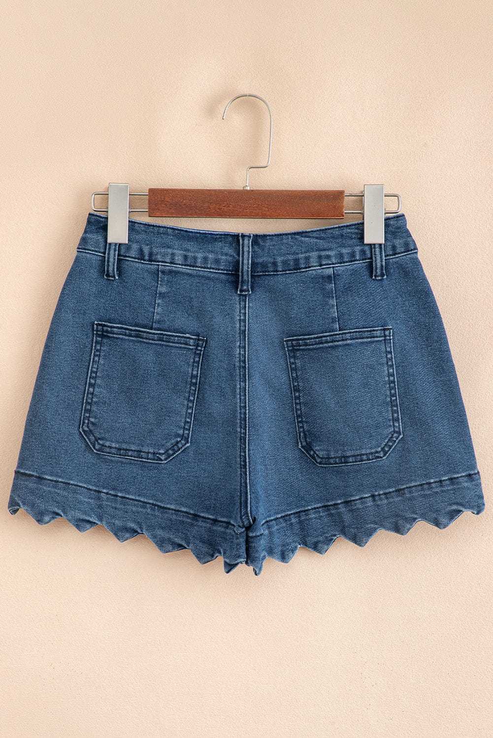 Denim Shorts Scalloped Hemline Denim Shorts