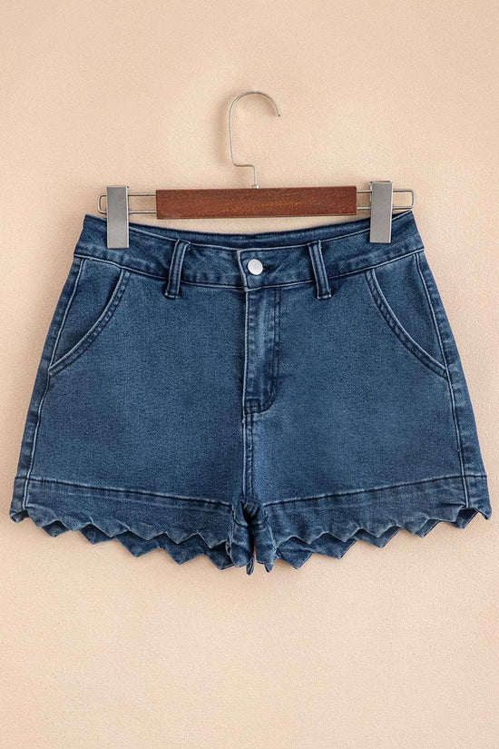 Denim Shorts Scalloped Hemline Denim Shorts