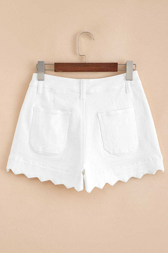 Denim Shorts Scalloped Hemline Denim Shorts