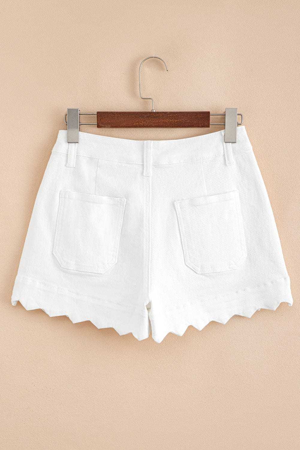 Denim Shorts Scalloped Hemline Denim Shorts