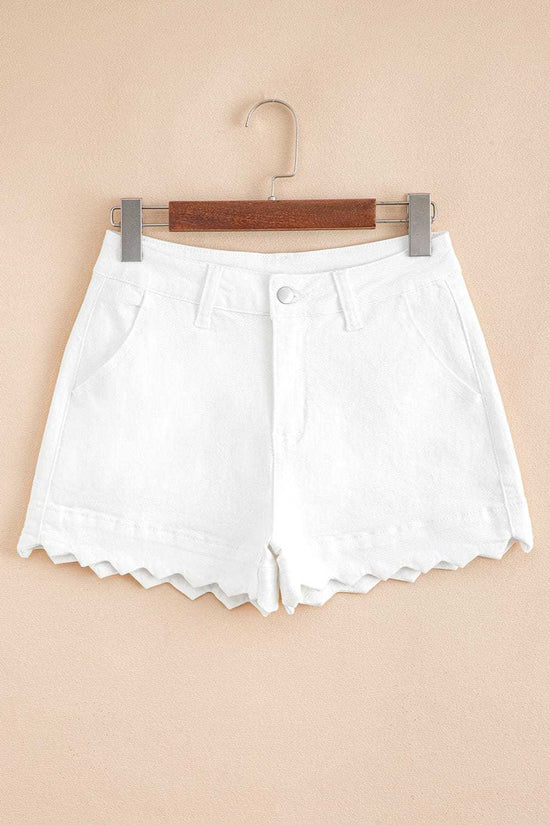 Denim Shorts Scalloped Hemline Denim Shorts