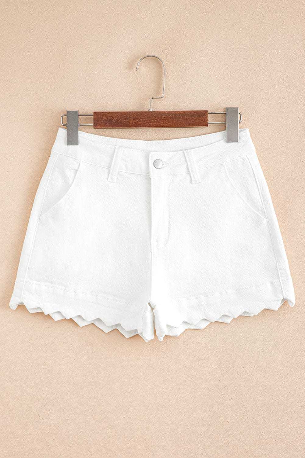 Denim Shorts Scalloped Hemline Denim Shorts