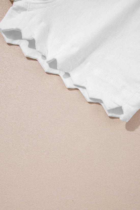 Denim Shorts Scalloped Hemline Denim Shorts