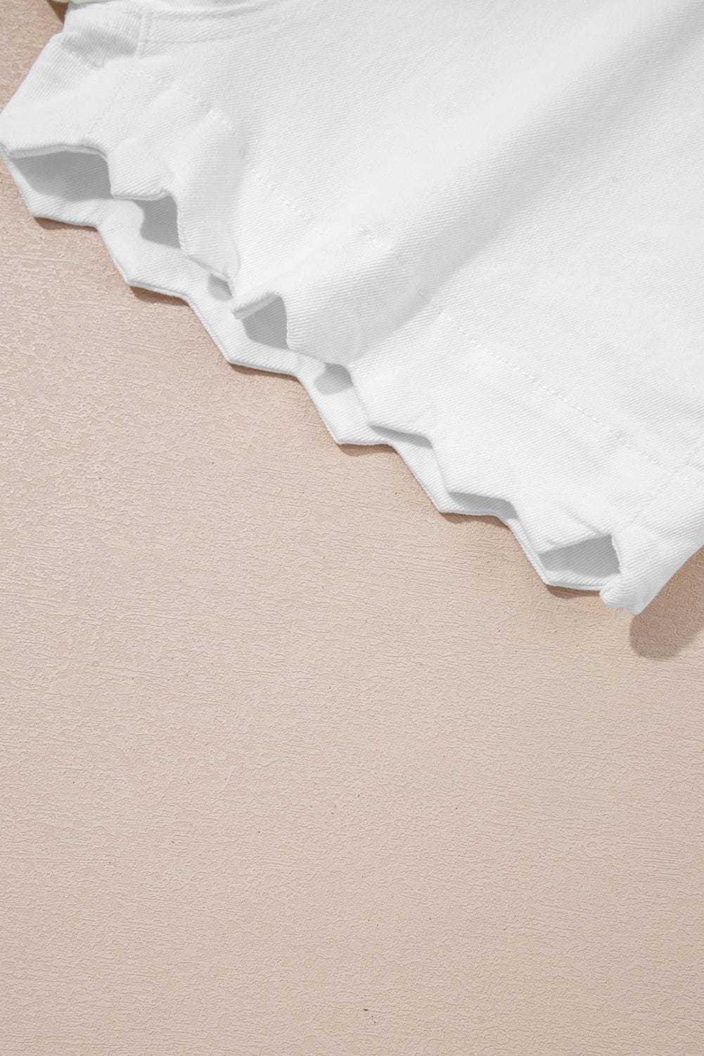 Denim Shorts Scalloped Hemline Denim Shorts