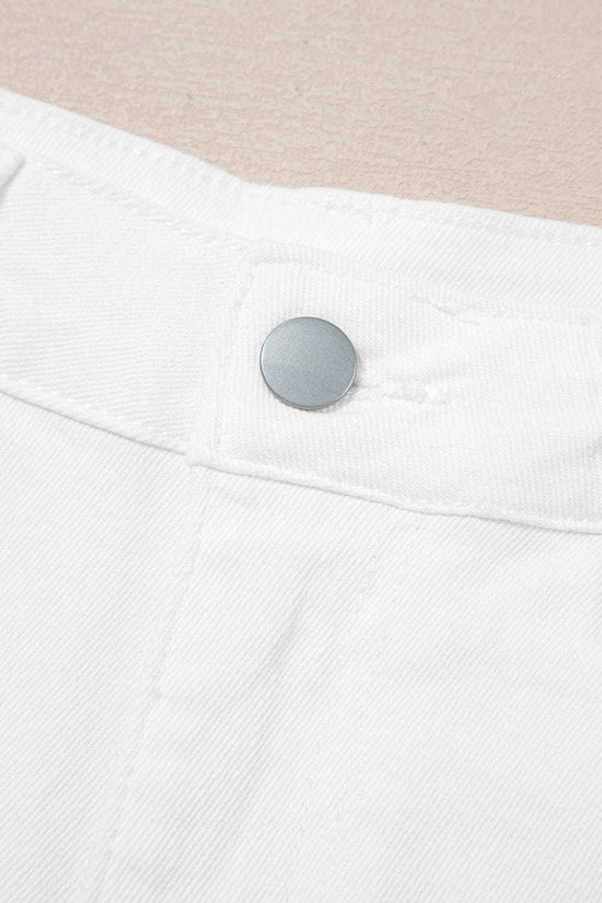 Denim Shorts Scalloped Hemline Denim Shorts