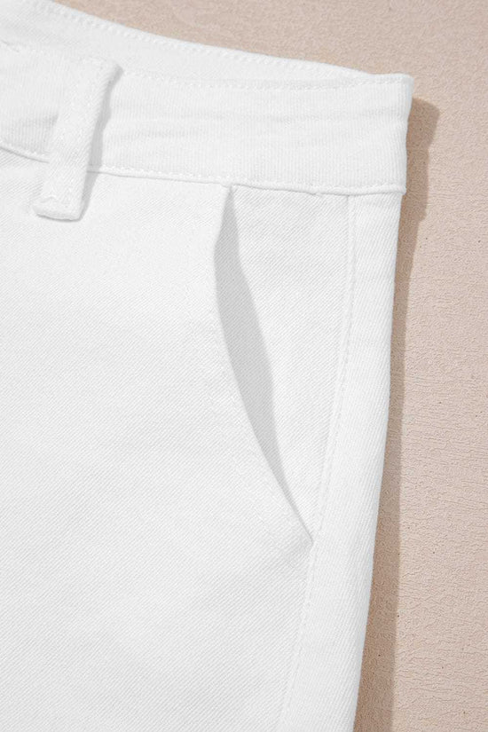 Denim Shorts Scalloped Hemline Denim Shorts