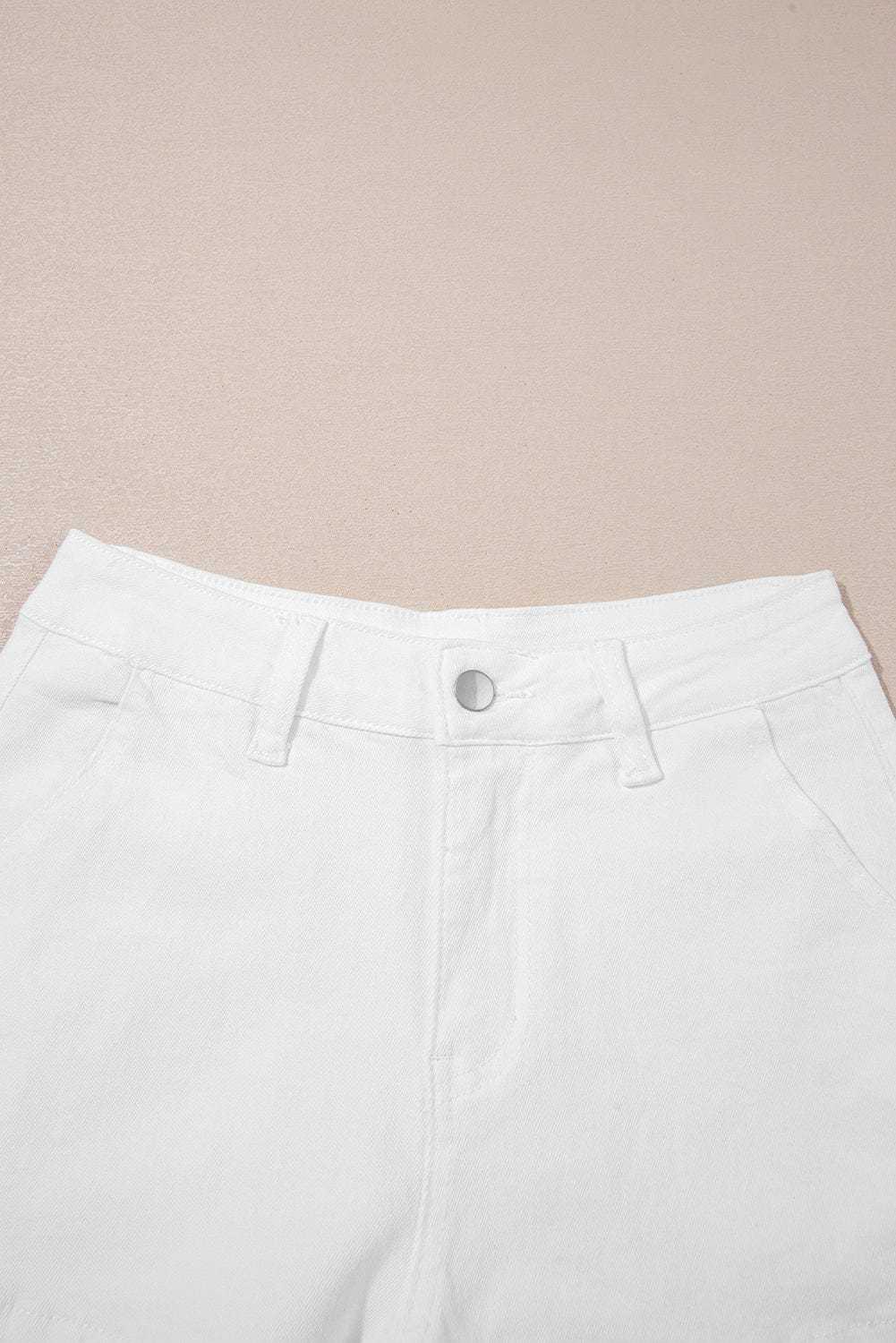 Denim Shorts Scalloped Hemline Denim Shorts