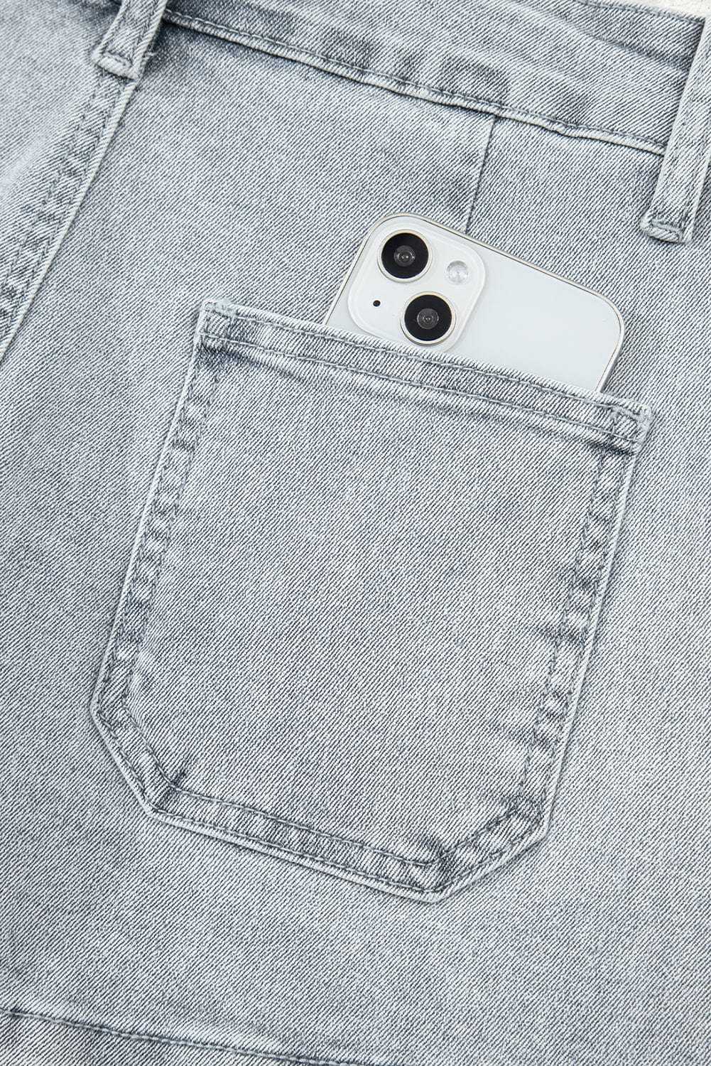 Denim Shorts Scalloped Hemline Denim Shorts