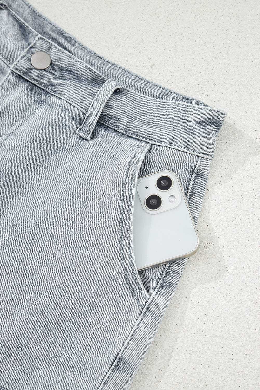 Denim Shorts Scalloped Hemline Denim Shorts