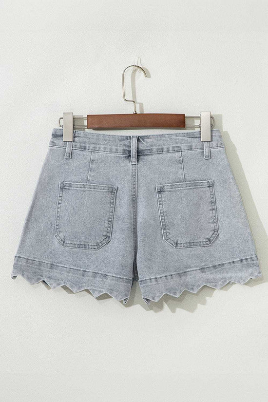 Denim Shorts Scalloped Hemline Denim Shorts